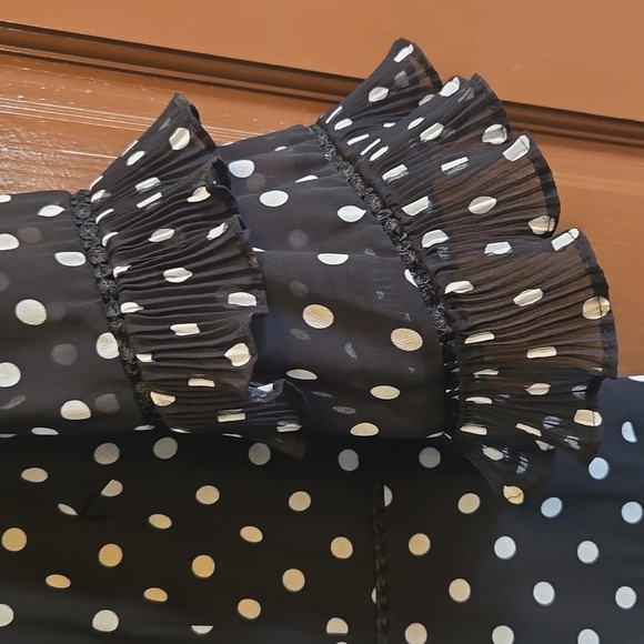 Keepsake-Blk/white polka dot dress with ruffled sleeves & skirt Sz M/L - Picture 3 of 9